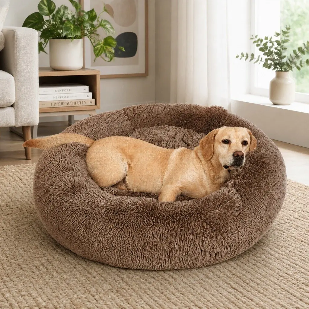 Pet Bed Mattress Donut-Shaped Dog Beds Small Brown Calming Sleeping Mat