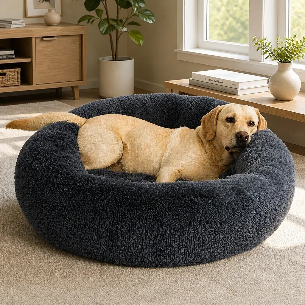 Pet Bed Donut-Shaped Mattress XL Polyester Dark Grey