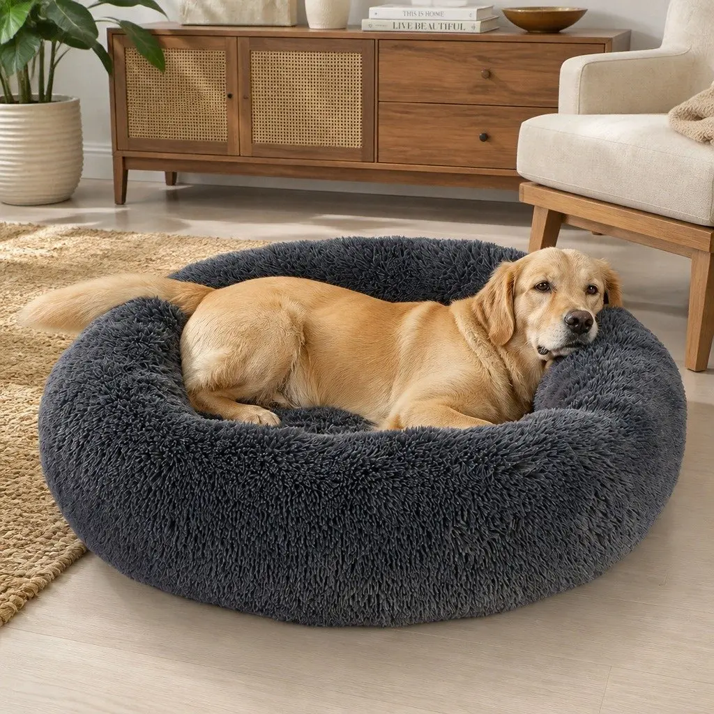 Pet Bed Donut-Shaped Mattress XL Polyester Dark Grey