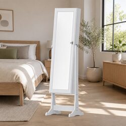 Jewellery Cabinet Mirror Free Standing Storage Organiser LED Light White