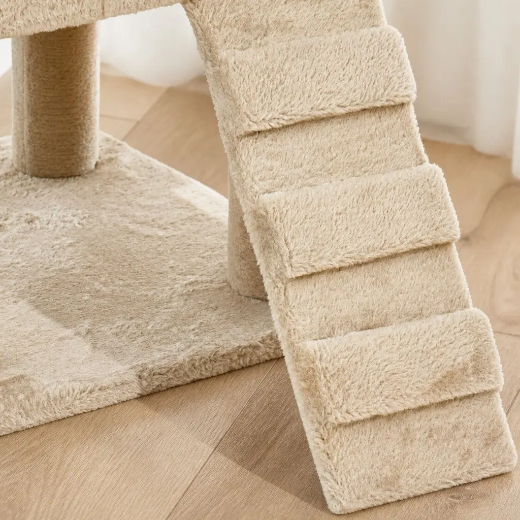 Cat Tree Multi-Level MDF Board Plush 49cm x 49cm x 210cm Beige
