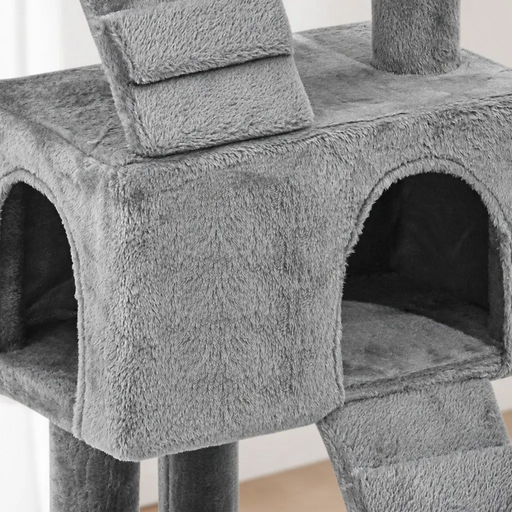 Cat Tree Multi-Level MDF Construction Plush Cover Sisal Poles Grey
