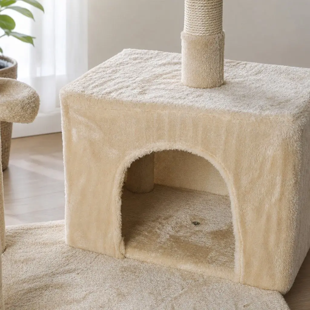 Cat Tree Scratching Post Multi-Level Climbing Tower Bed Cubby Plush Platform