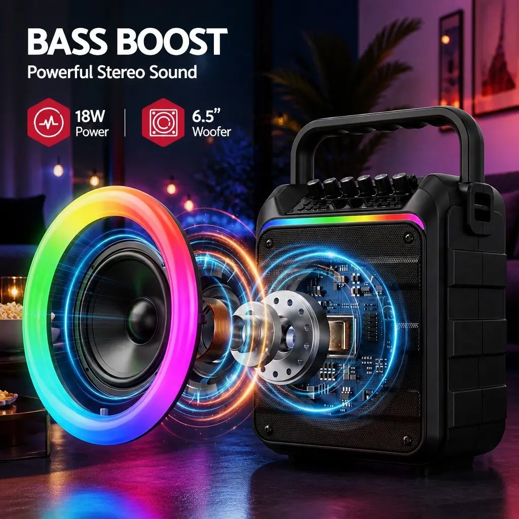 Portable Karaoke Machine with 2 Wireless Microphones Bluetooth 5.3 Speaker
