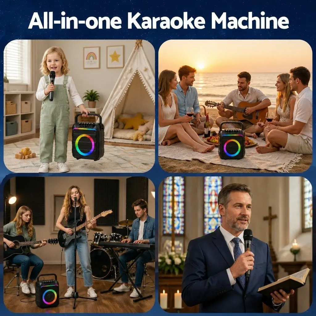 Portable Karaoke Machine with 2 Wireless Microphones Bluetooth 5.3 Speaker