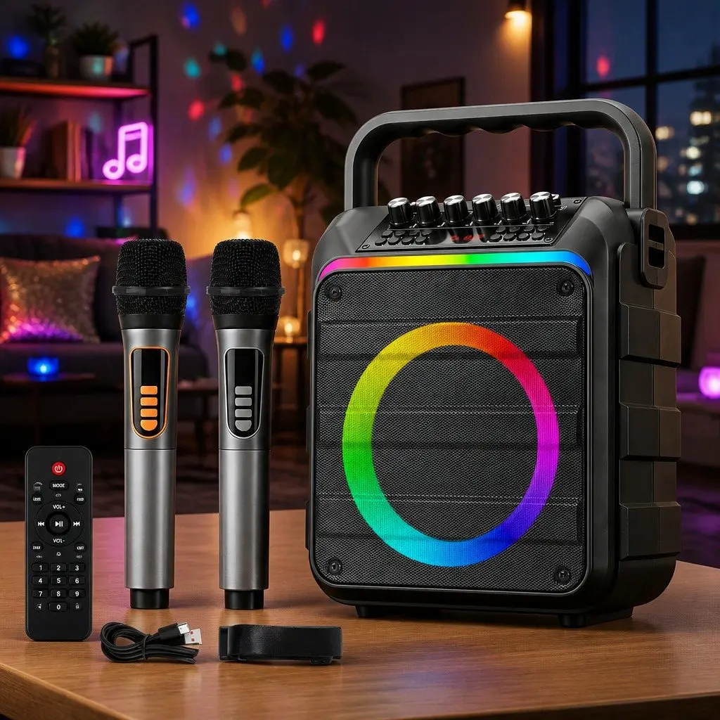 Portable Karaoke Machine with 2 Wireless Microphones Bluetooth 5.3 Speaker