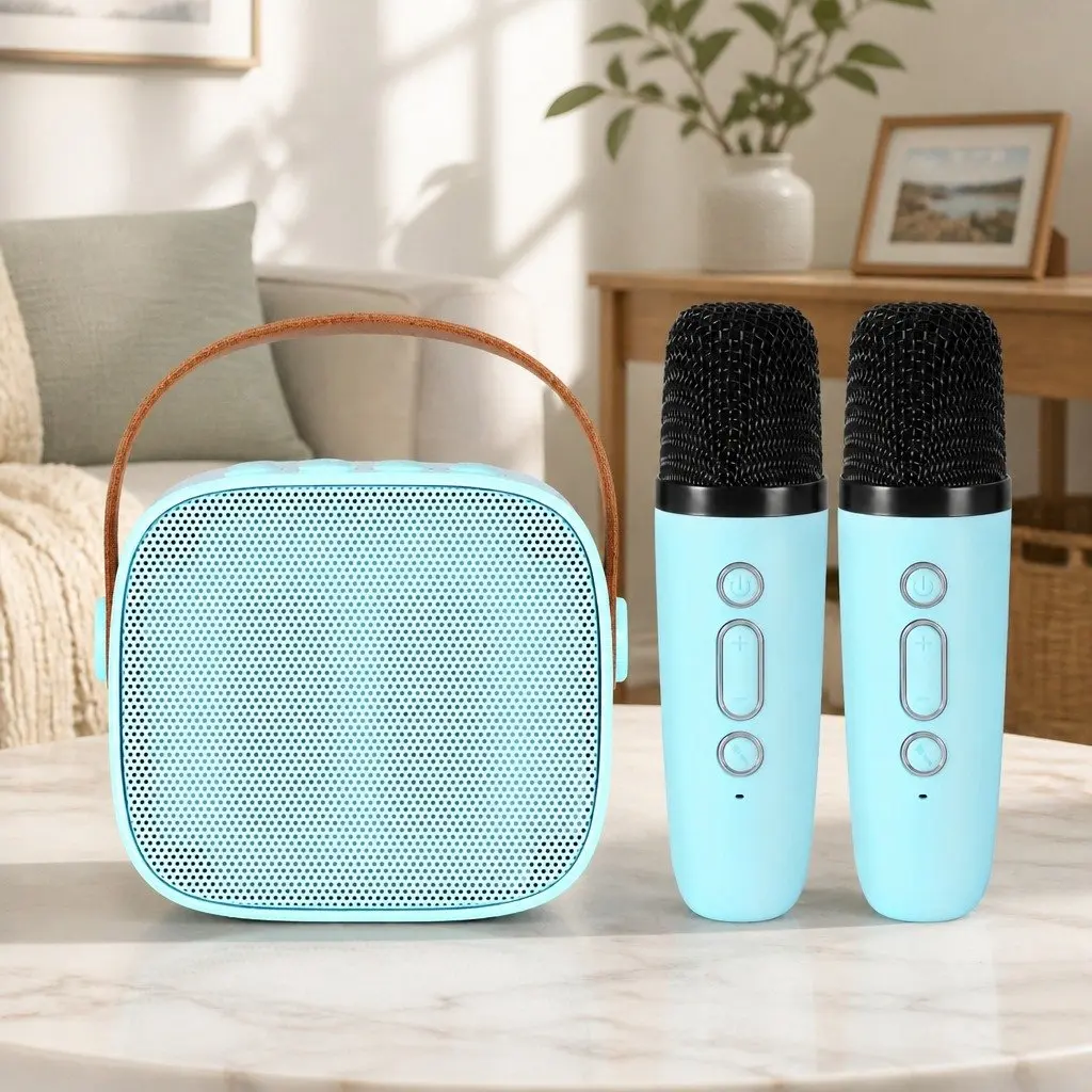 Mini Portable Karaoke Machine with 2 Wireless Microphones Bluetooth Speaker