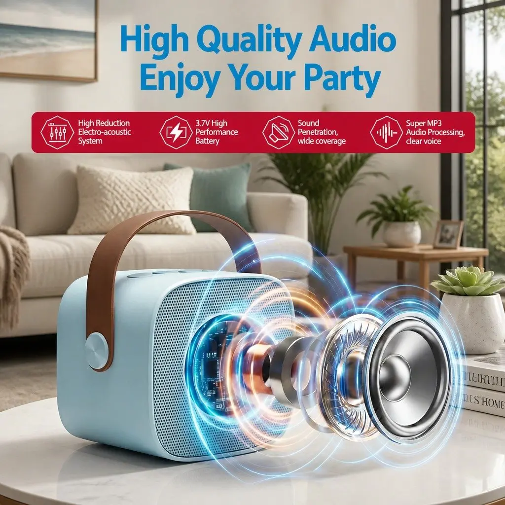 Mini Portable Karaoke Machine with 2 Wireless Microphones Bluetooth Speaker