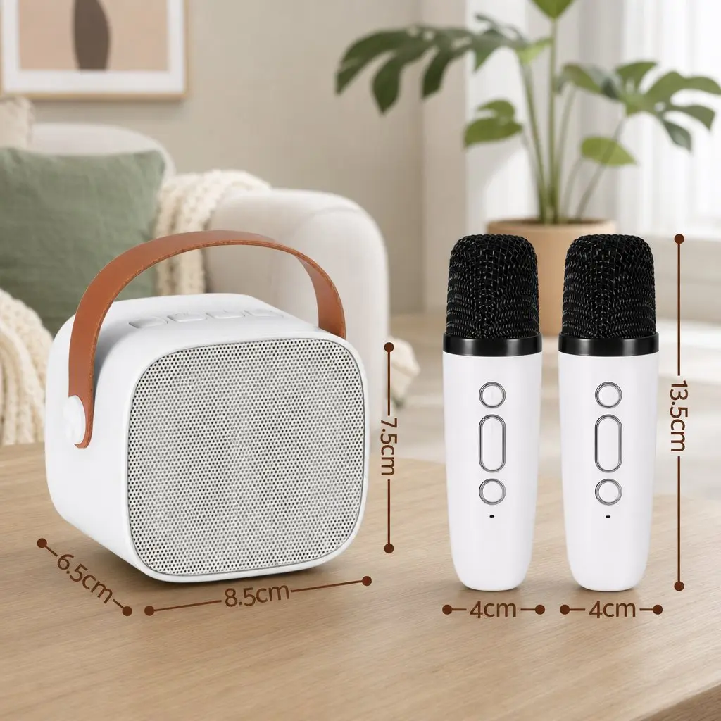 Mini Portable Karaoke Machine with 2 Wireless Microphones Bluetooth Speaker