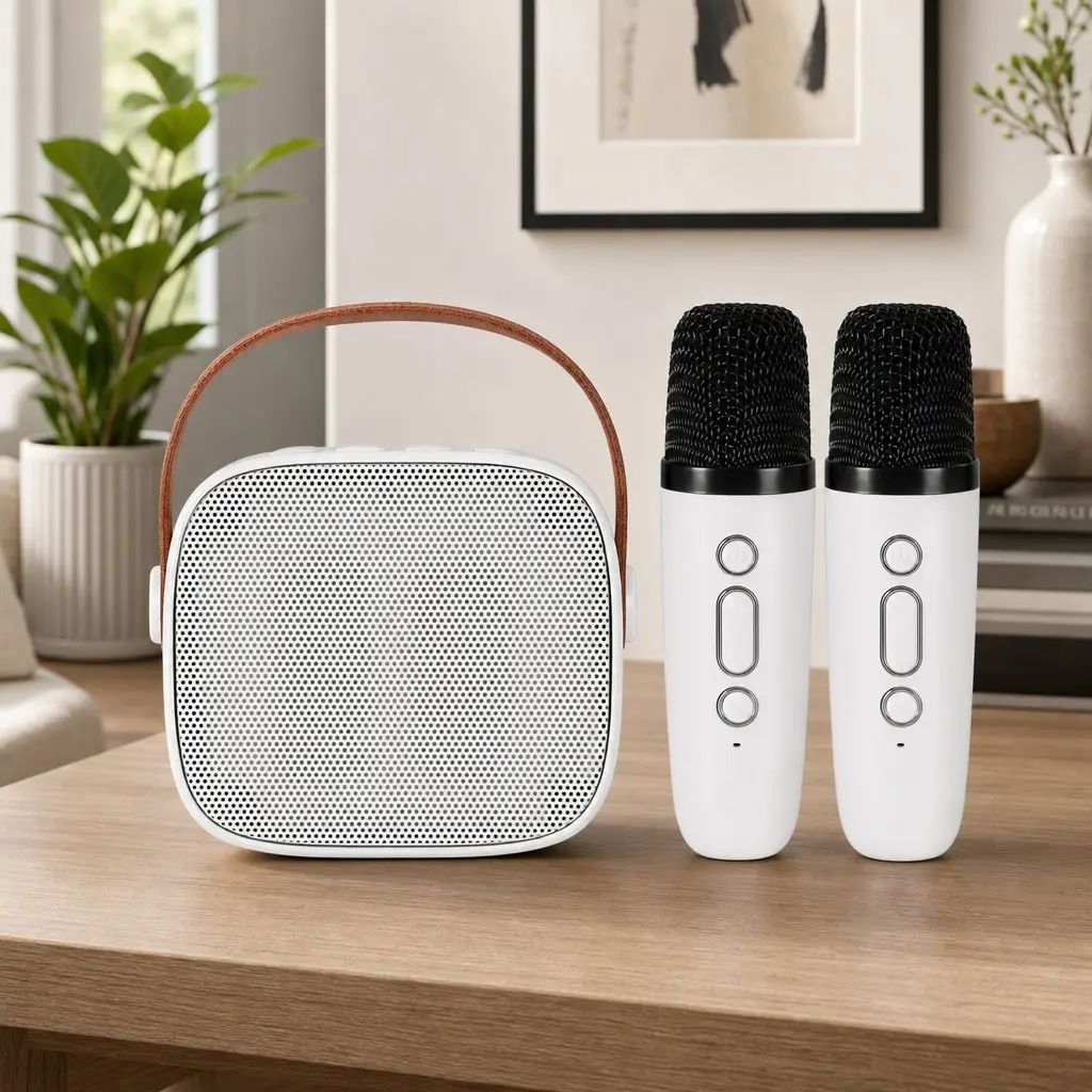 Mini Portable Karaoke Machine with 2 Wireless Microphones Bluetooth Speaker