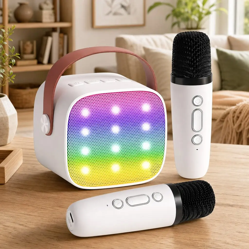 Mini Portable Karaoke Machine with 2 Wireless Microphones Bluetooth Speaker