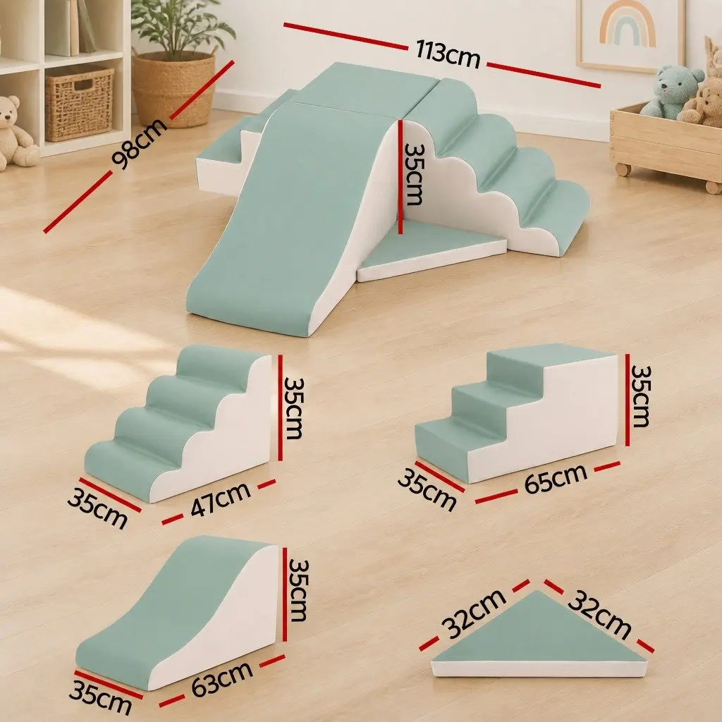 Kids Climbing Blocks Foam 4 Piece Toddler Playset Soft Indoor Activity Green Khaki