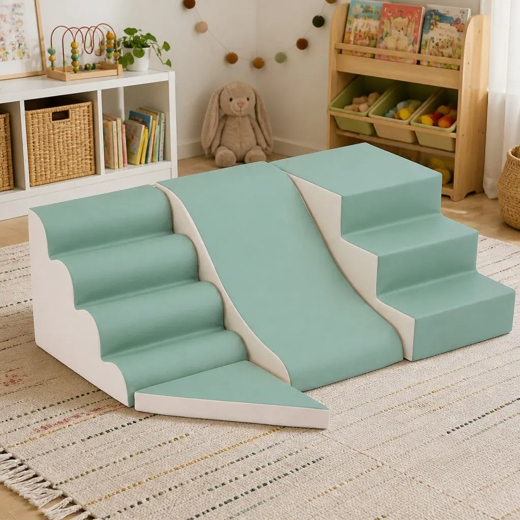 Kids Climbing Blocks Foam 4 Piece Toddler Playset Soft Indoor Activity Green Khaki