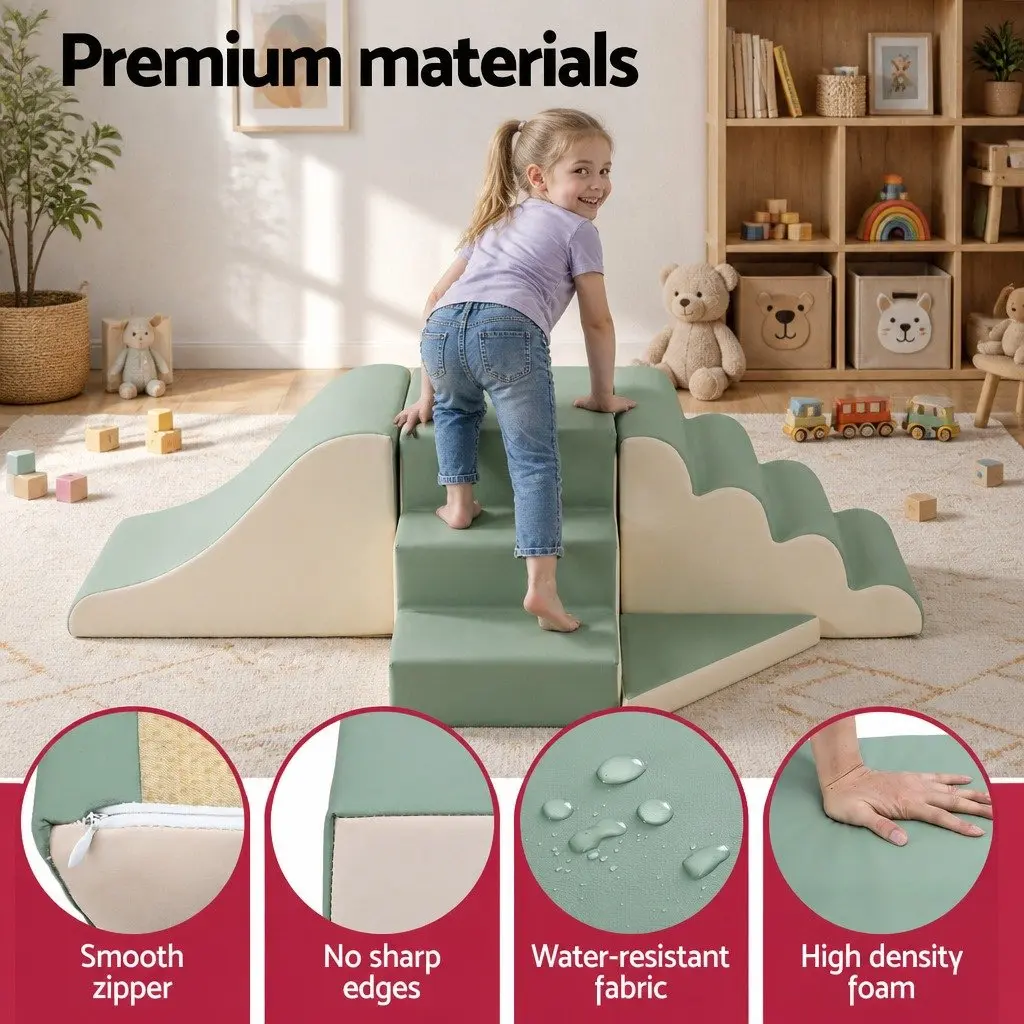 Kids Climbing Blocks Foam 4 Piece Toddler Playset Soft Indoor Activity Green Khaki