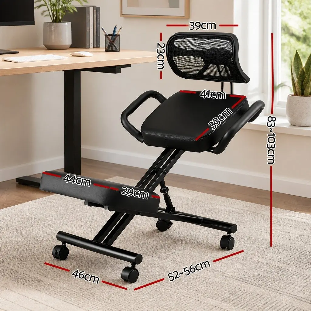 Kneeling Chair Ergonomic Metal Frame Mesh Backrest Black