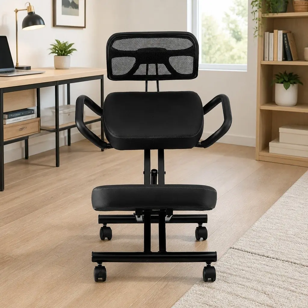 Kneeling Chair Ergonomic Metal Frame Mesh Backrest Black