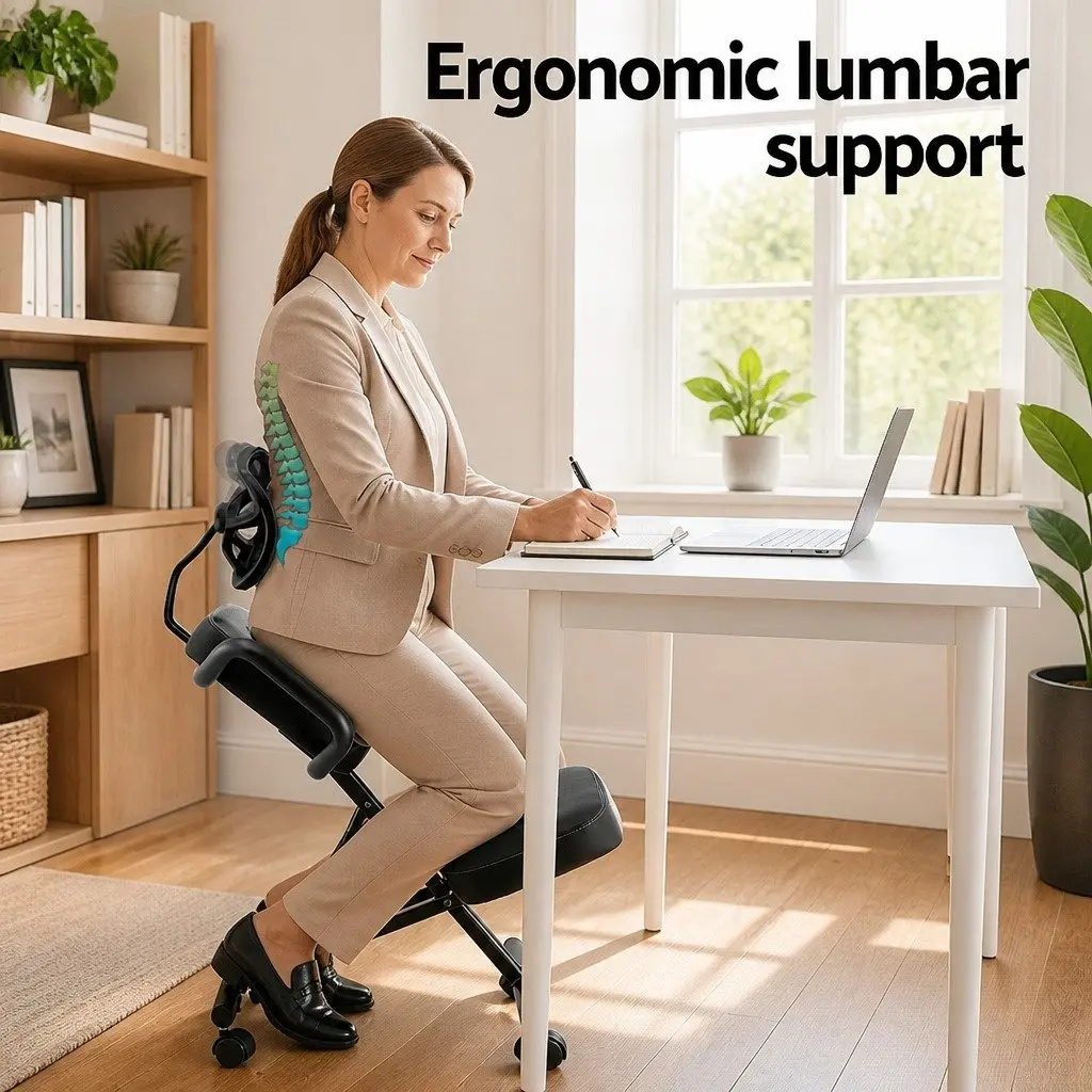 Kneeling Chair Ergonomic Metal Frame Mesh Backrest Black