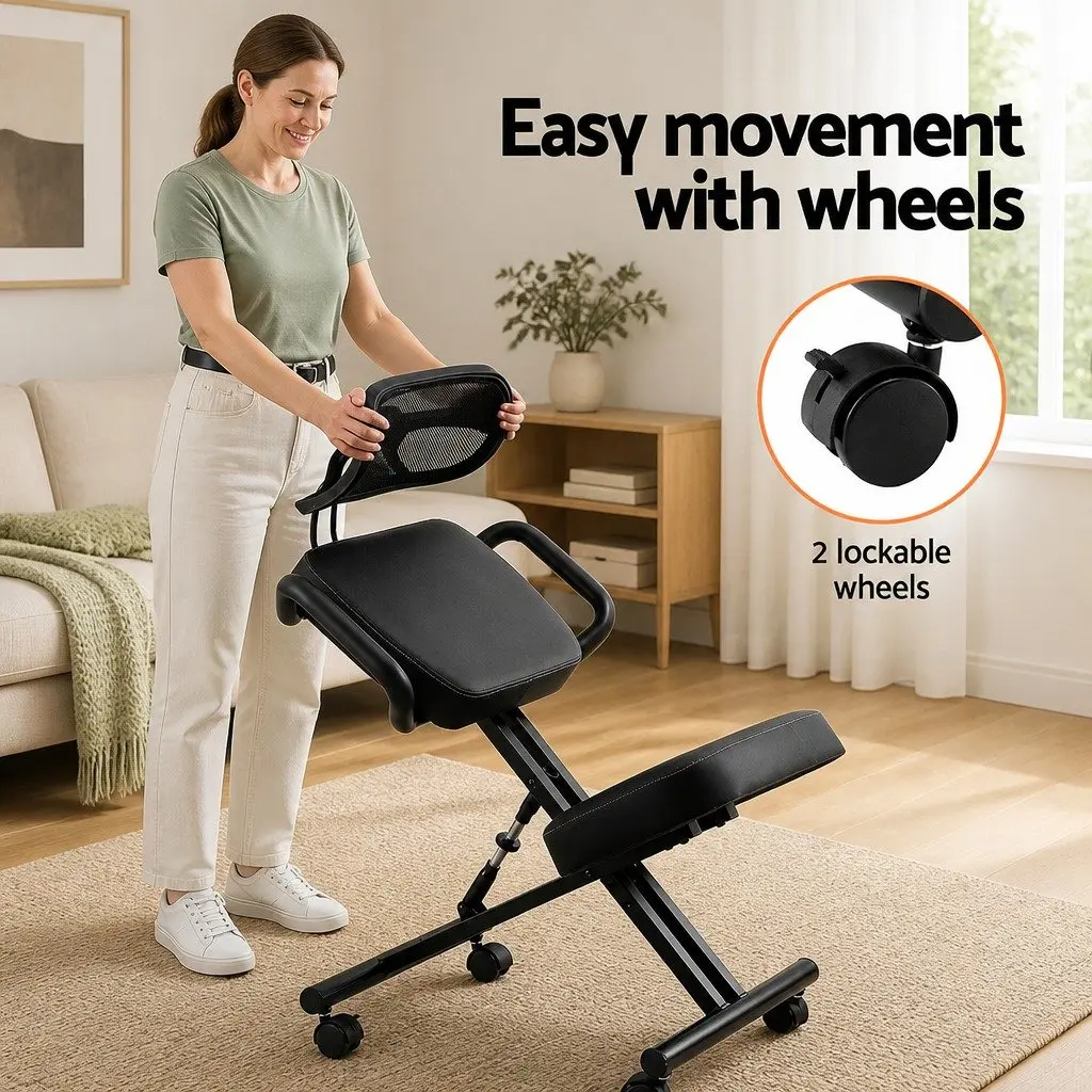 Kneeling Chair Ergonomic Metal Frame Mesh Backrest Black