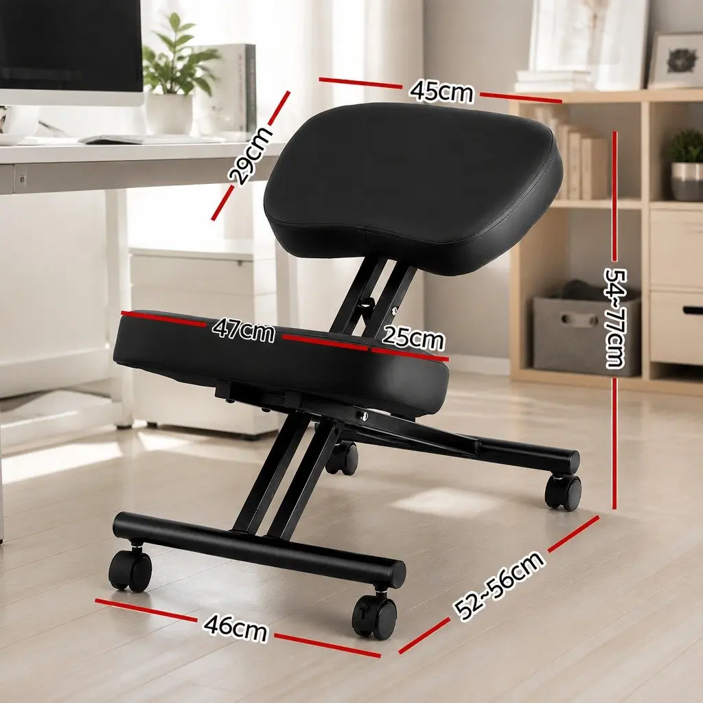 Kneeling Chair Ergonomic Metal Adjustable Height Black PU Leather Seat