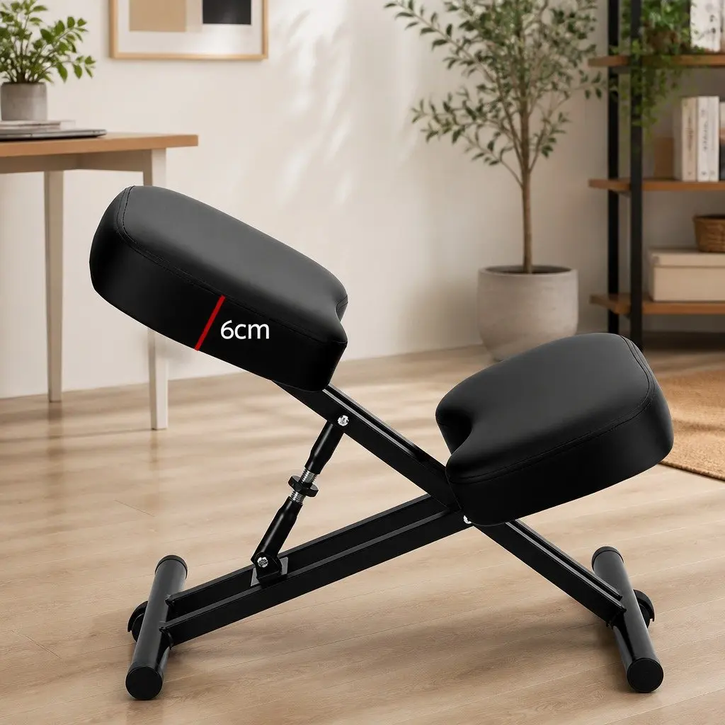 Kneeling Chair Ergonomic Metal Adjustable Height Black PU Leather Seat