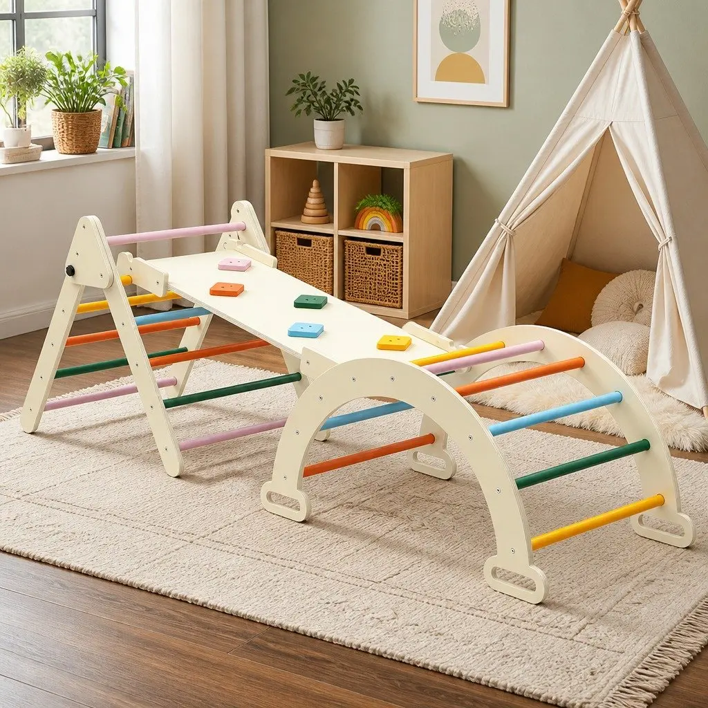 Kids Climbing Toys Set Birch Plywood Slide Indoor Outdoor Multicolour