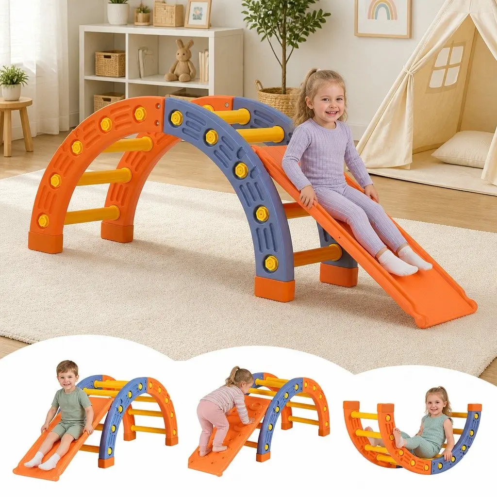Kids Climbing Frame Set HDPE Plastic 153cm Orange and Blue Indoor Outdoor Activity Toys