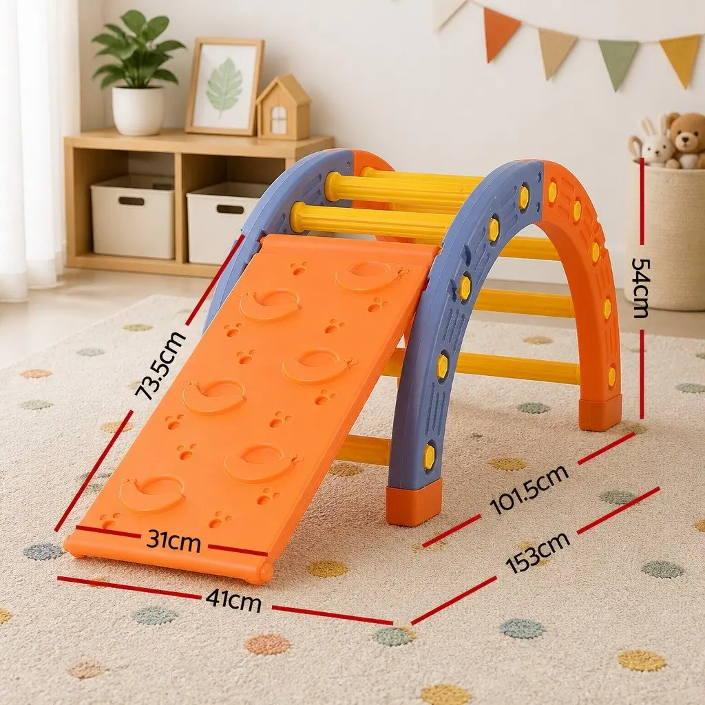 Kids Climbing Frame Set HDPE Plastic 153cm Orange and Blue Indoor Outdoor Activity Toys