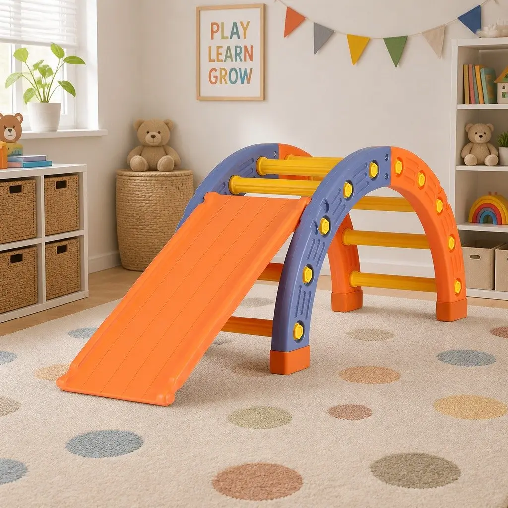 Kids Climbing Frame Set HDPE Plastic 153cm Orange and Blue Indoor Outdoor Activity Toys