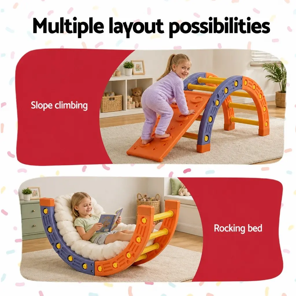Kids Climbing Frame Set HDPE Plastic 153cm Orange and Blue Indoor Outdoor Activity Toys