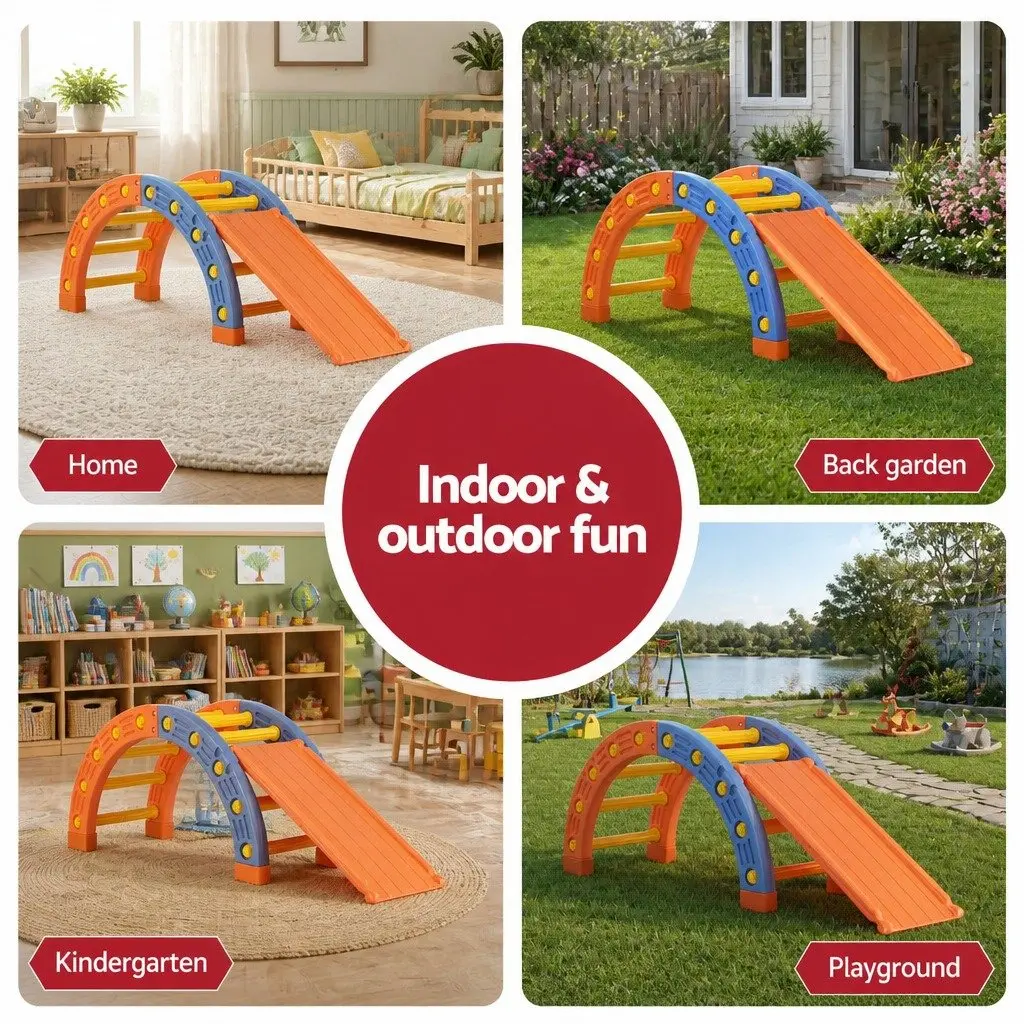 Kids Climbing Frame Set HDPE Plastic 153cm Orange and Blue Indoor Outdoor Activity Toys