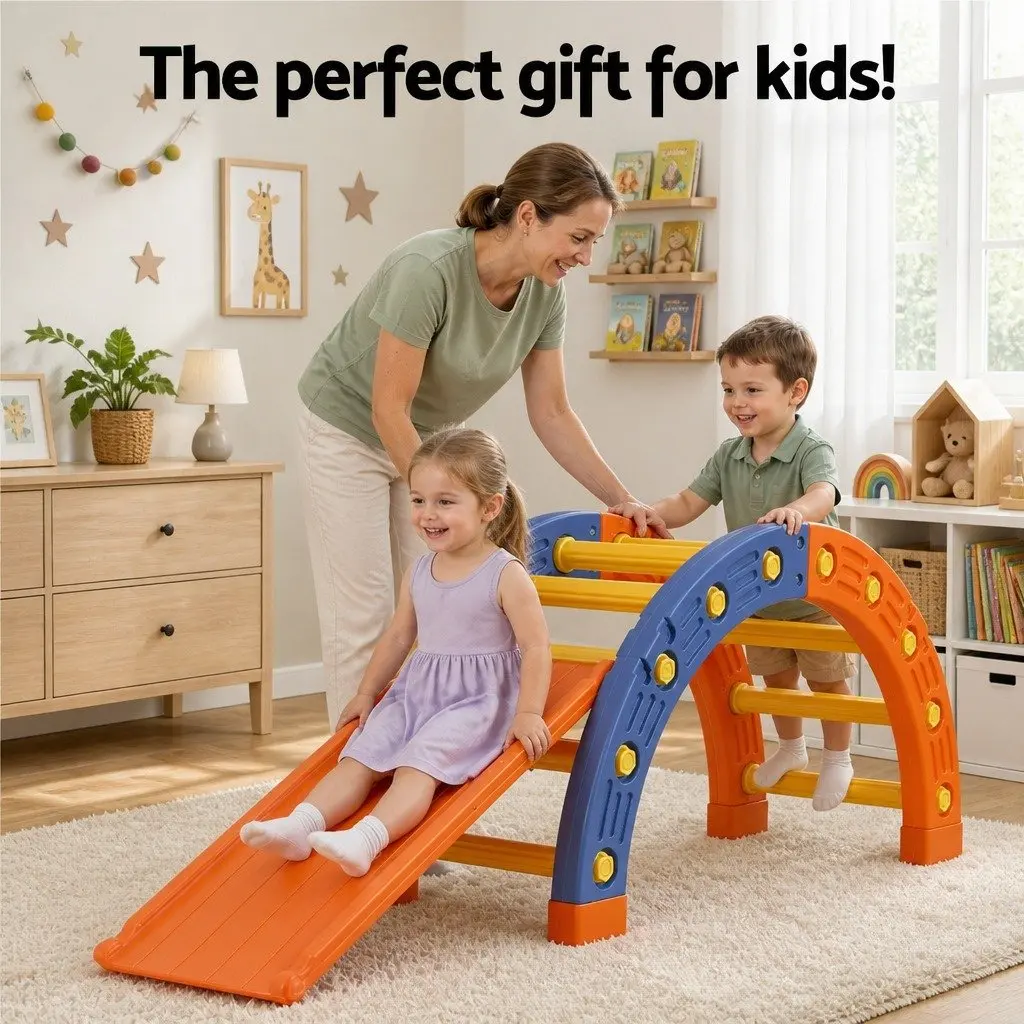 Kids Climbing Frame Set HDPE Plastic 153cm Orange and Blue Indoor Outdoor Activity Toys