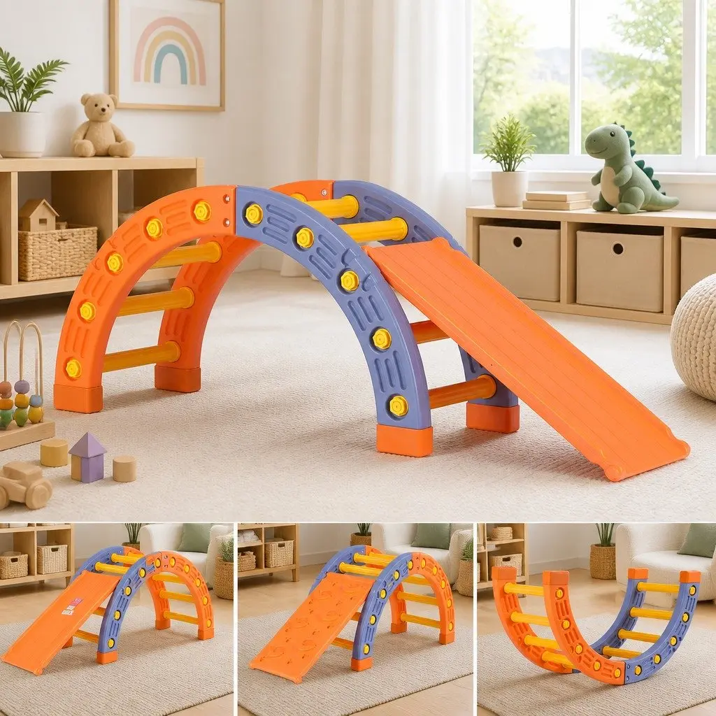 Kids Climbing Frame Set HDPE Plastic 153cm Orange and Blue Indoor Outdoor Activity Toys