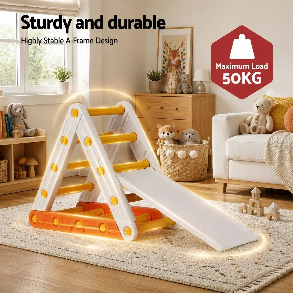 Kids Climbing Frame Set Plastic Indoor Outdoor Slide Triangle Ladder Orange White