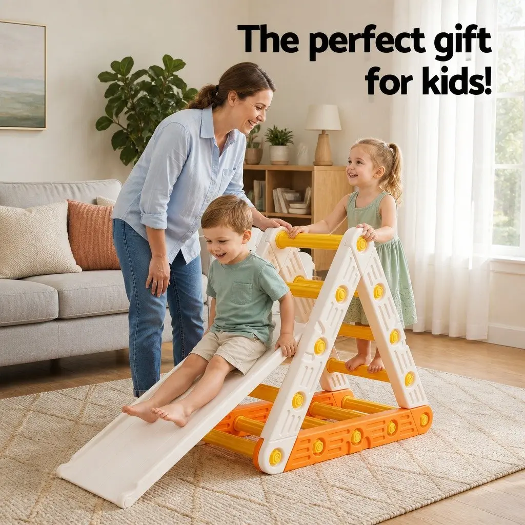 Kids Climbing Frame Set Plastic Indoor Outdoor Slide Triangle Ladder Orange White