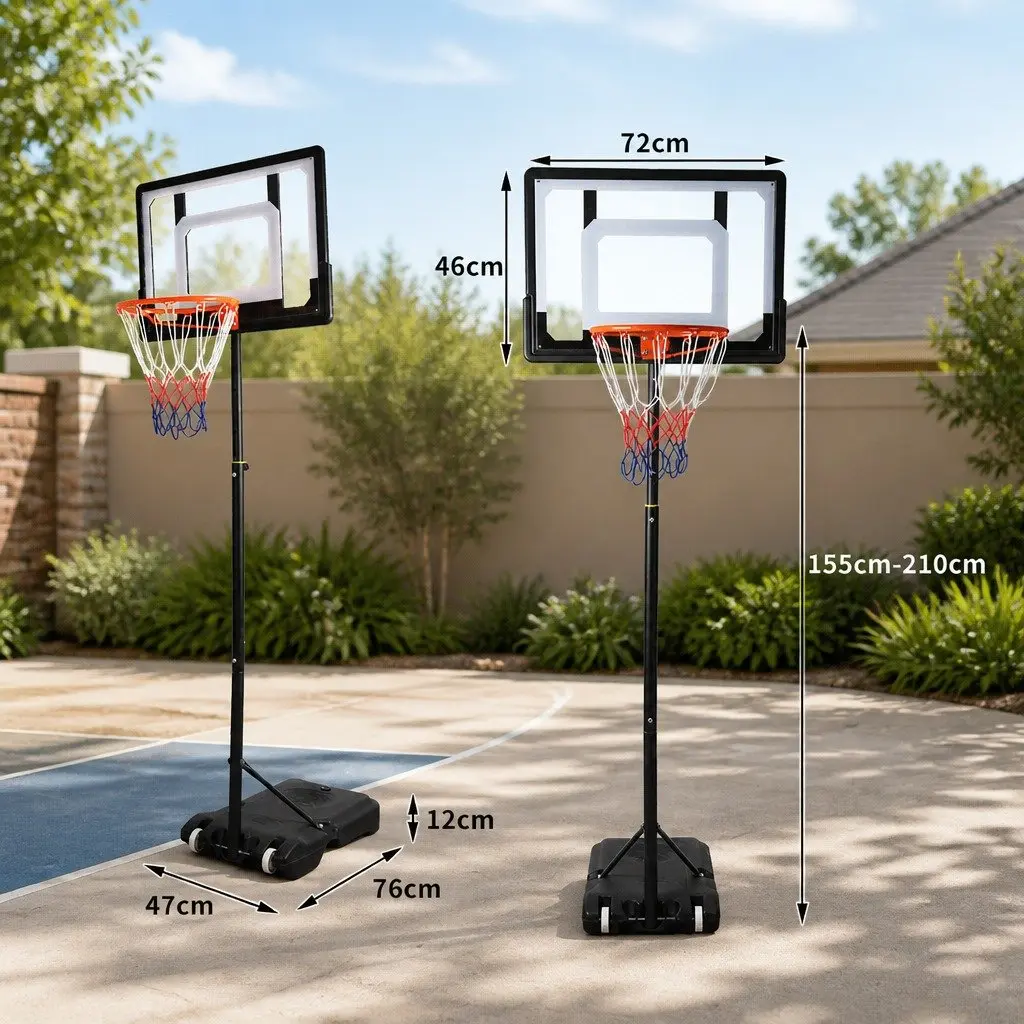 Basketball Hoop Stand Adjustable Height Portable Shatterproof Backboard Black