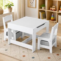 Functional Kids Table and Chairs with Blackboard Flip Top
