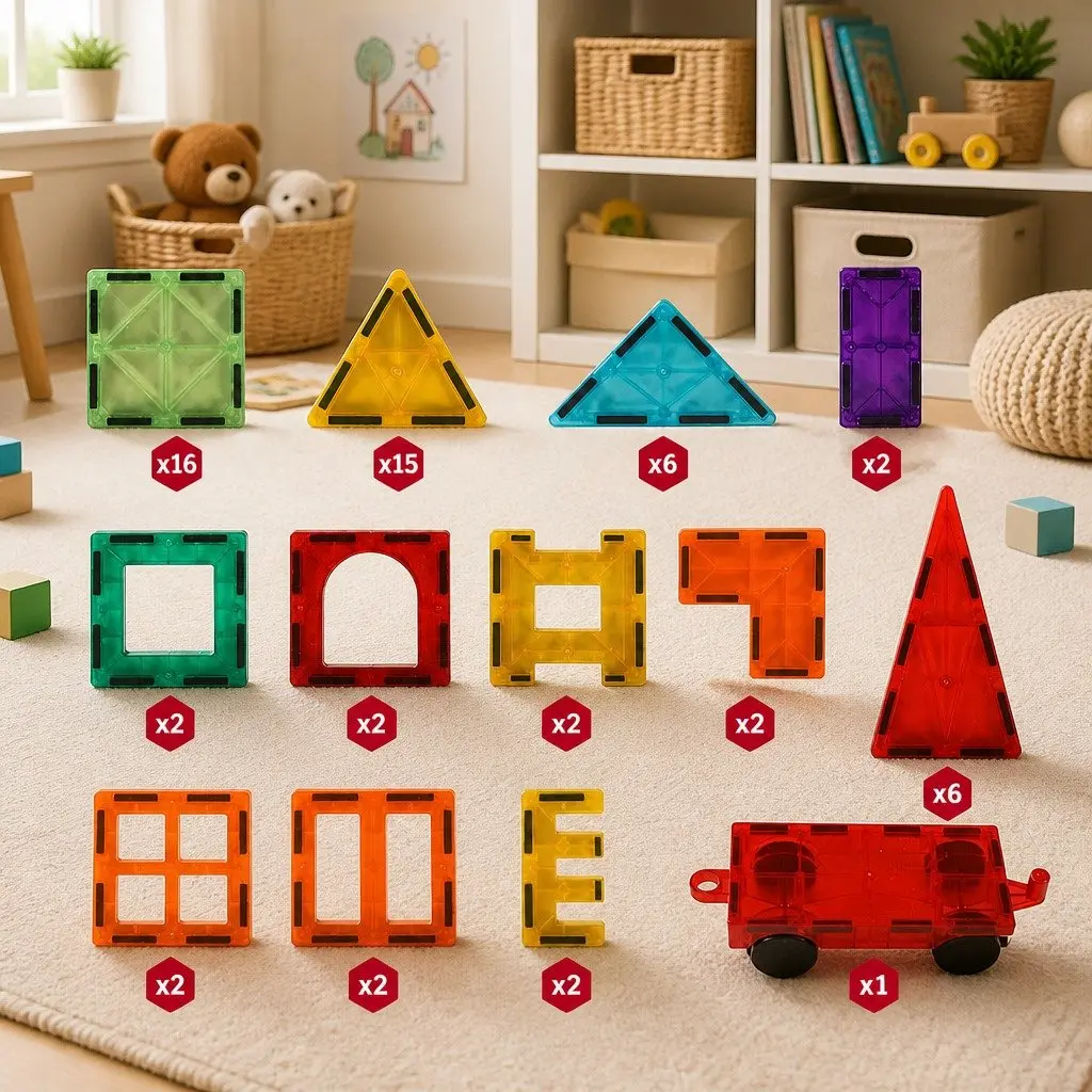 Magnetic Tiles Building Blocks Set Educational Creative Play Multi-colour 60 Piece