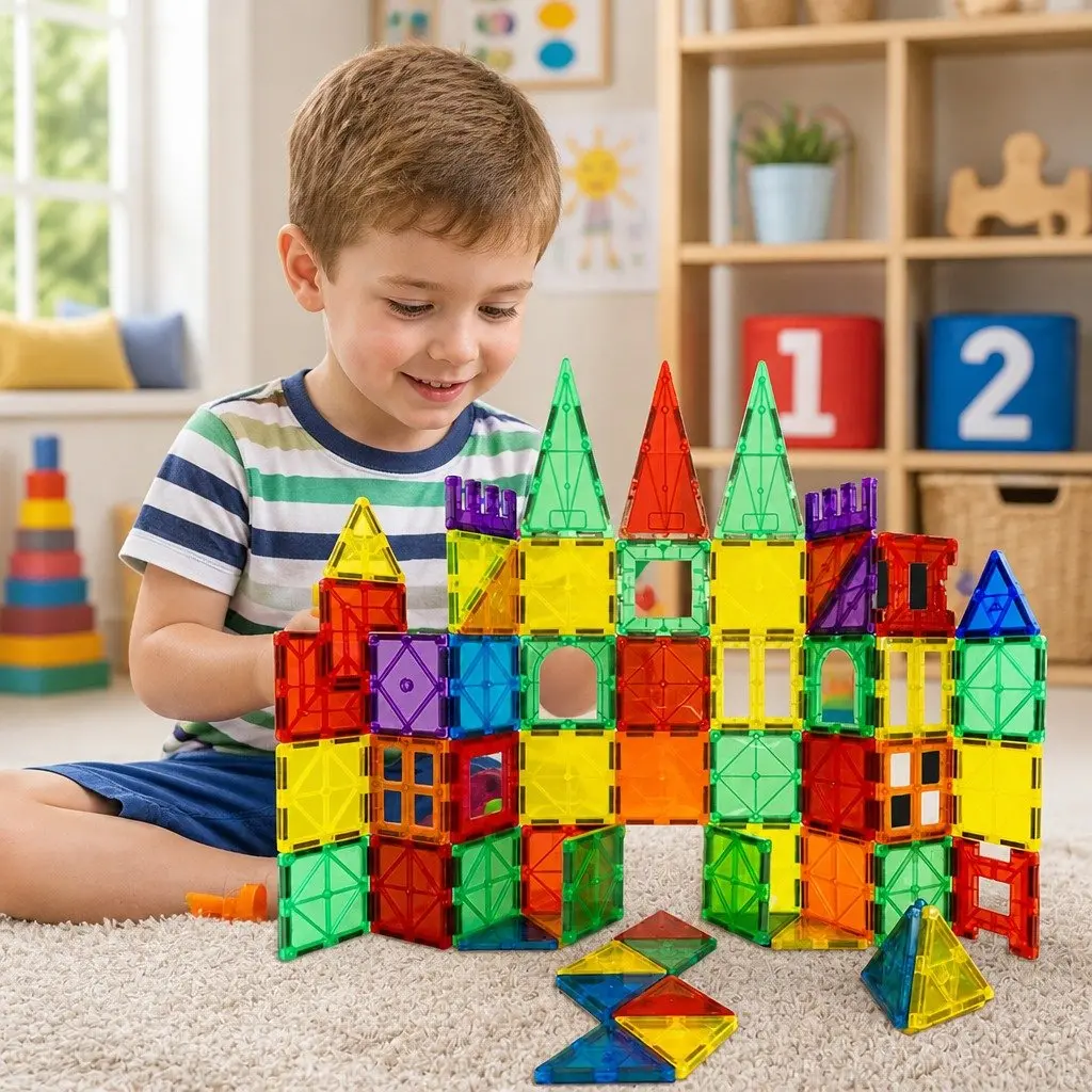 Magnetic Tiles Building Blocks Set Educational Creative Play Multi-colour 60 Piece