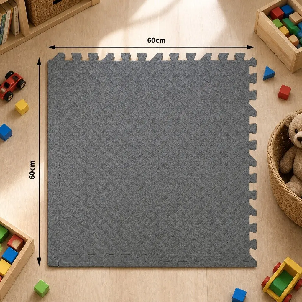 EVA Foam Play Mat Interlocking Puzzle Tiles Soft Cushioned 60cm Grey