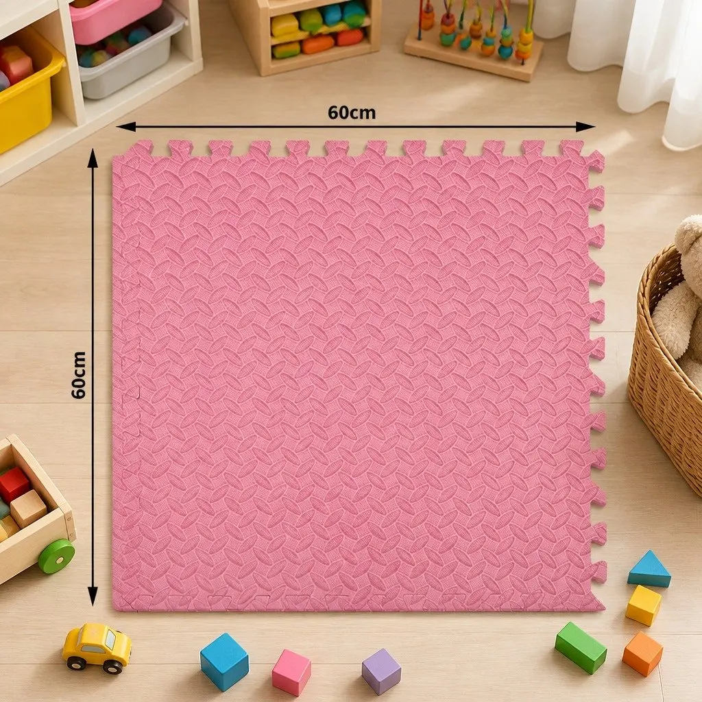 Kids EVA Foam Play Mat Interlocking Puzzle Tiles Soft 60cm Pink 4 Pack