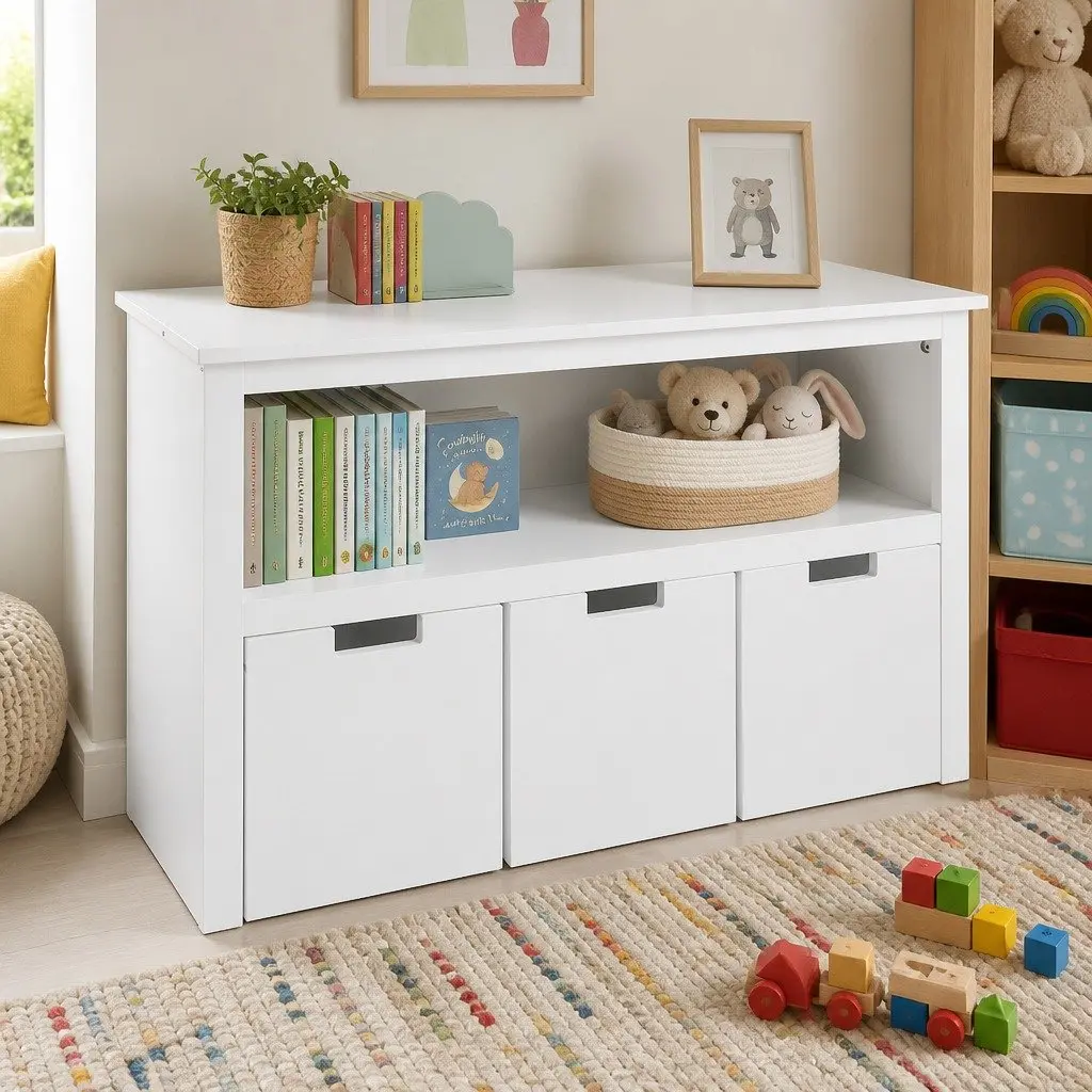 Kids Toy Storage Unit MDF Board 95.5cm W x 33cm D x 61cm H White