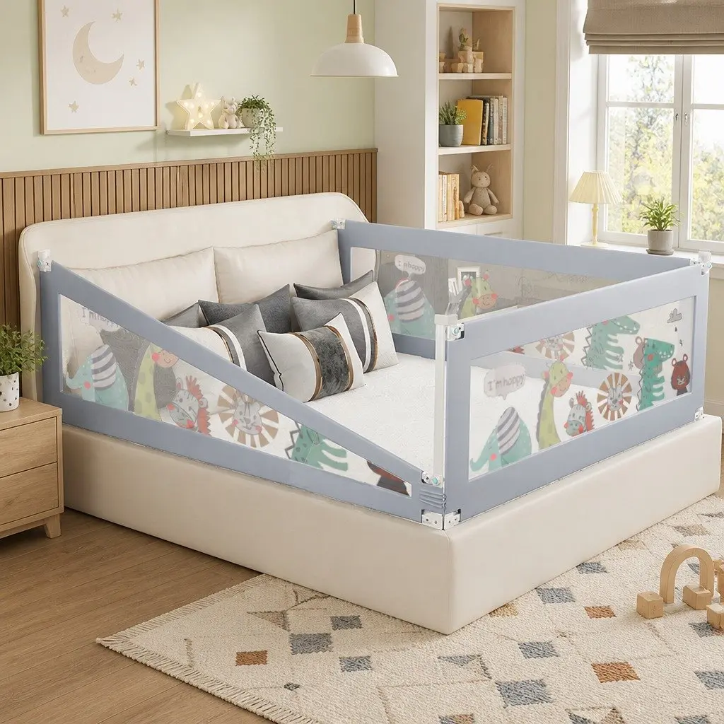 Baby Bed Rail Guard Safety Adjustable Height Folding Bedside Multi-coloured