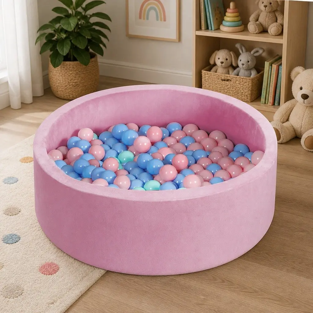Kids Ball Pit Soft Portable Foldable Velvet 90cm Pink