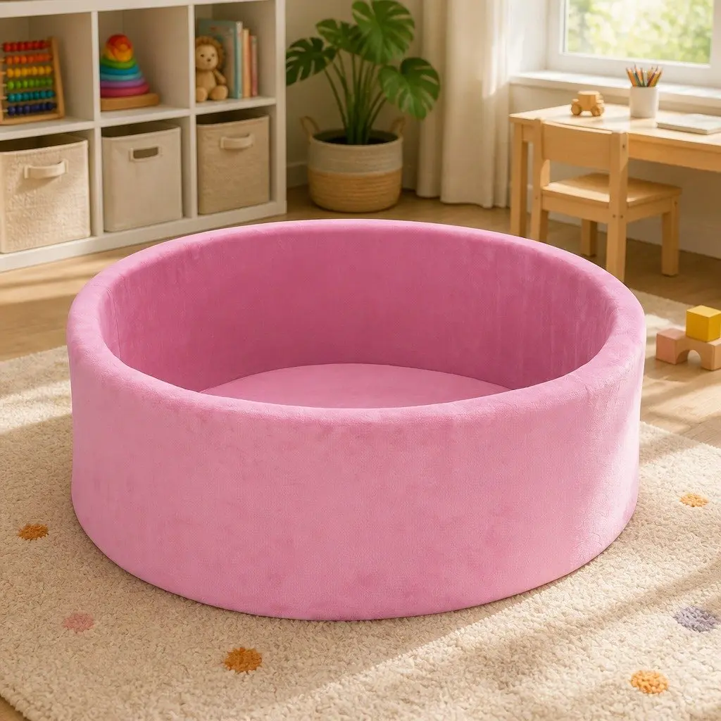 Kids Ball Pit Soft Portable Foldable Velvet 90cm Pink