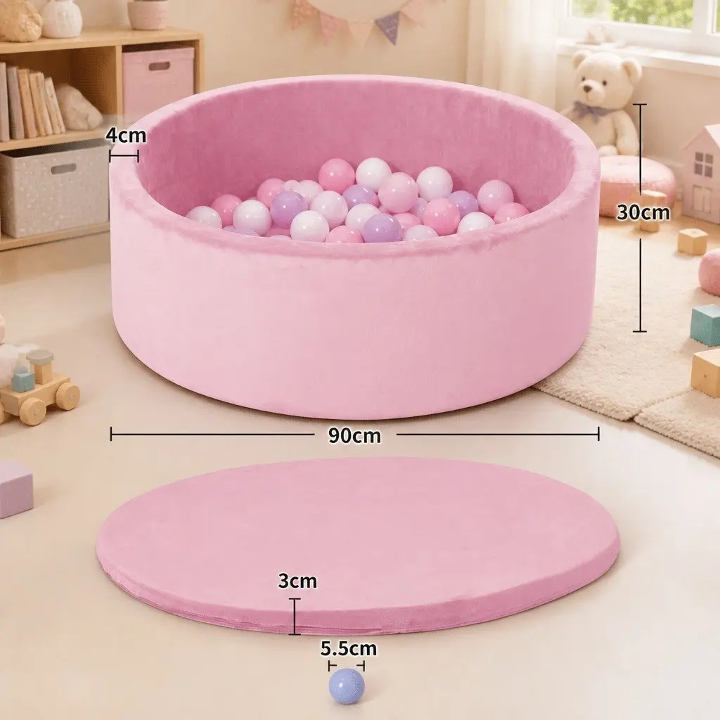 Kids Ball Pit Soft Portable Foldable Velvet 90cm Pink