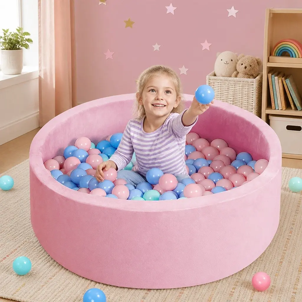 Kids Ball Pit Soft Portable Foldable Velvet 90cm Pink