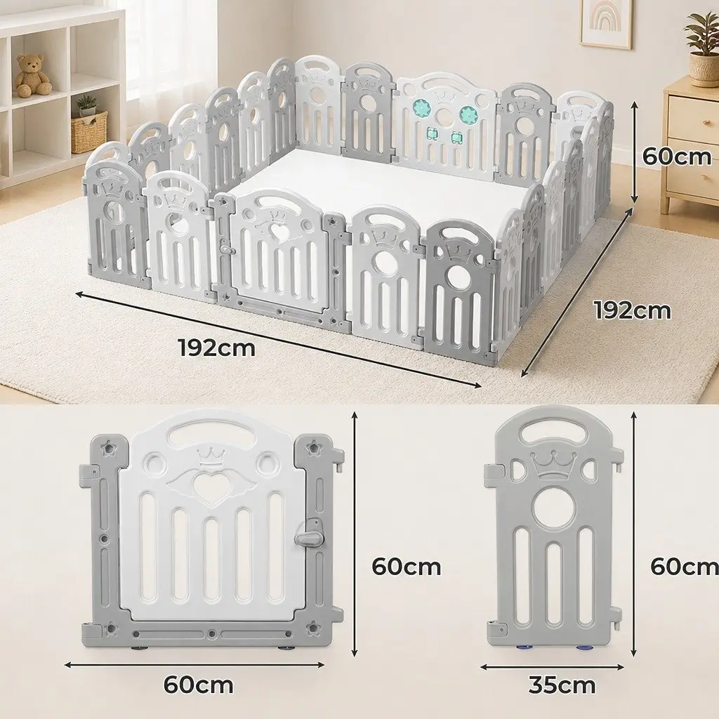 Kids Playpen HDPE 60cm Grey 22 Panels Portable Indoor Outdoor Toddler Pen