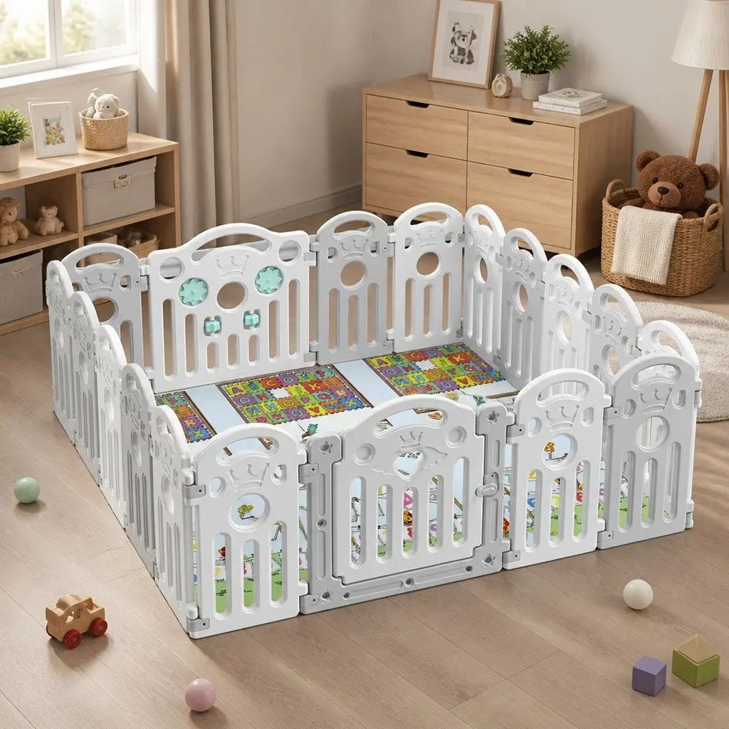 Kids Playpen Portable Indoor Outdoor Safety Gate 18 Panels 60cm High Grey