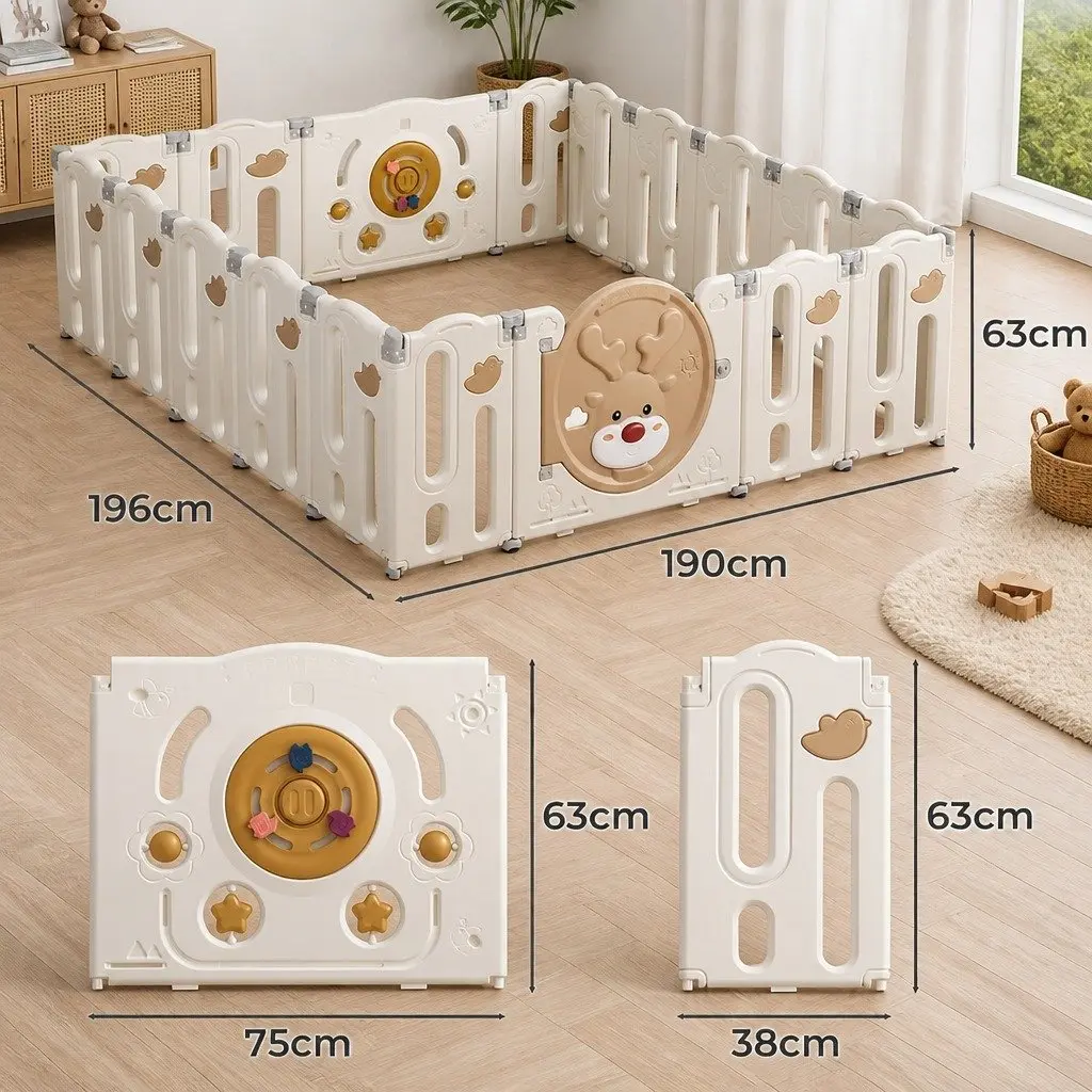 Kids Playpen Foldable 18 Panel Indoor Outdoor Brown and Cream