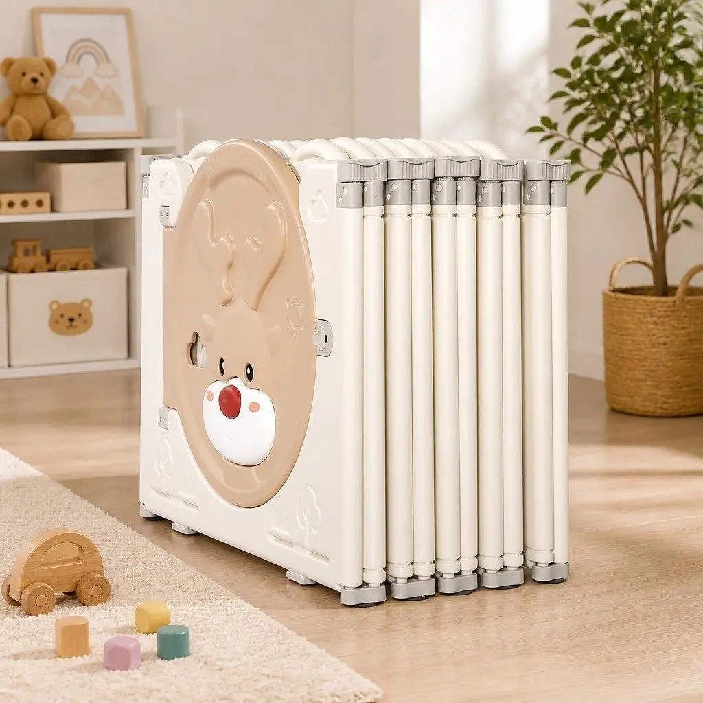 Kids Playpen Foldable 18 Panel Indoor Outdoor Brown and Cream